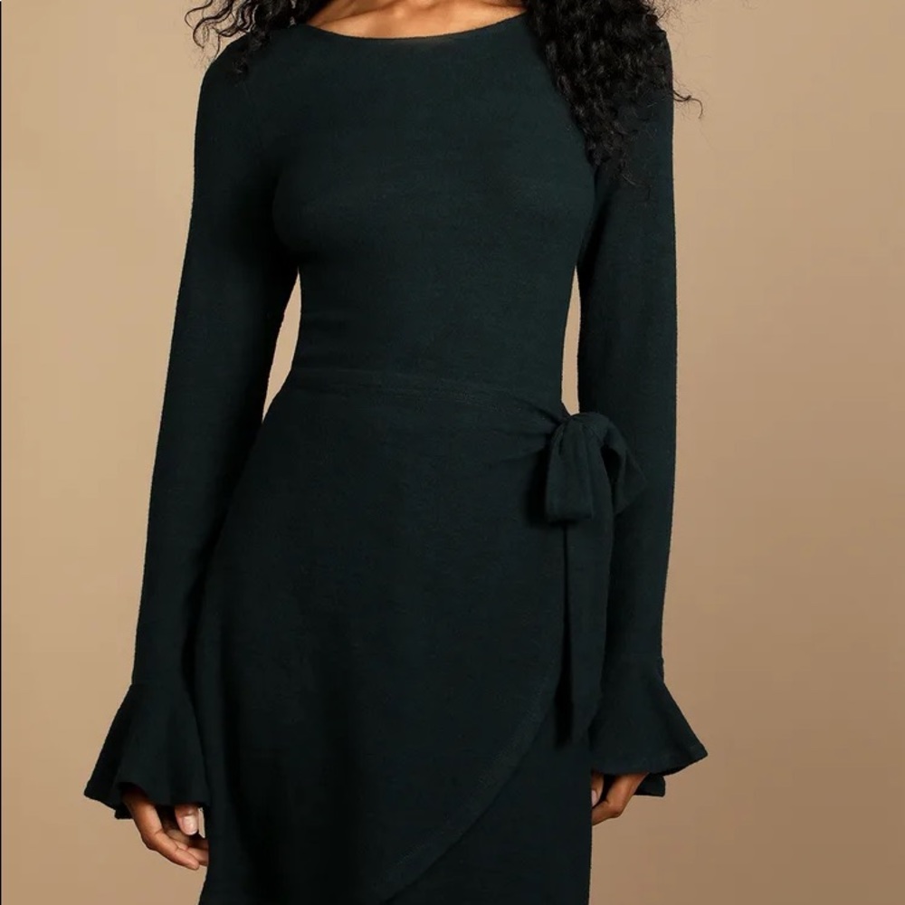 Favorite Tune Emerald Green Faux Wrap Sweater Dress